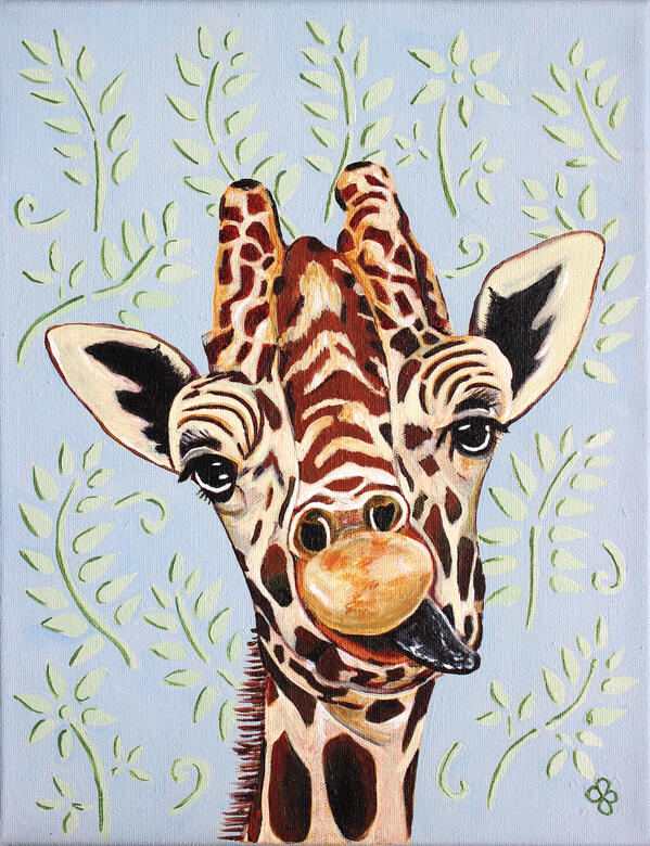 Silly Giraffe Original Acrylic Paint on Stretched Canvas 11" x 14" - $125