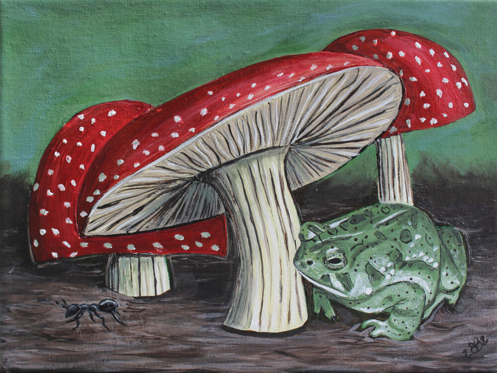 Under the Toadstools Original Acrylic Paint on Stretched Canvas 9" x 12" - $105